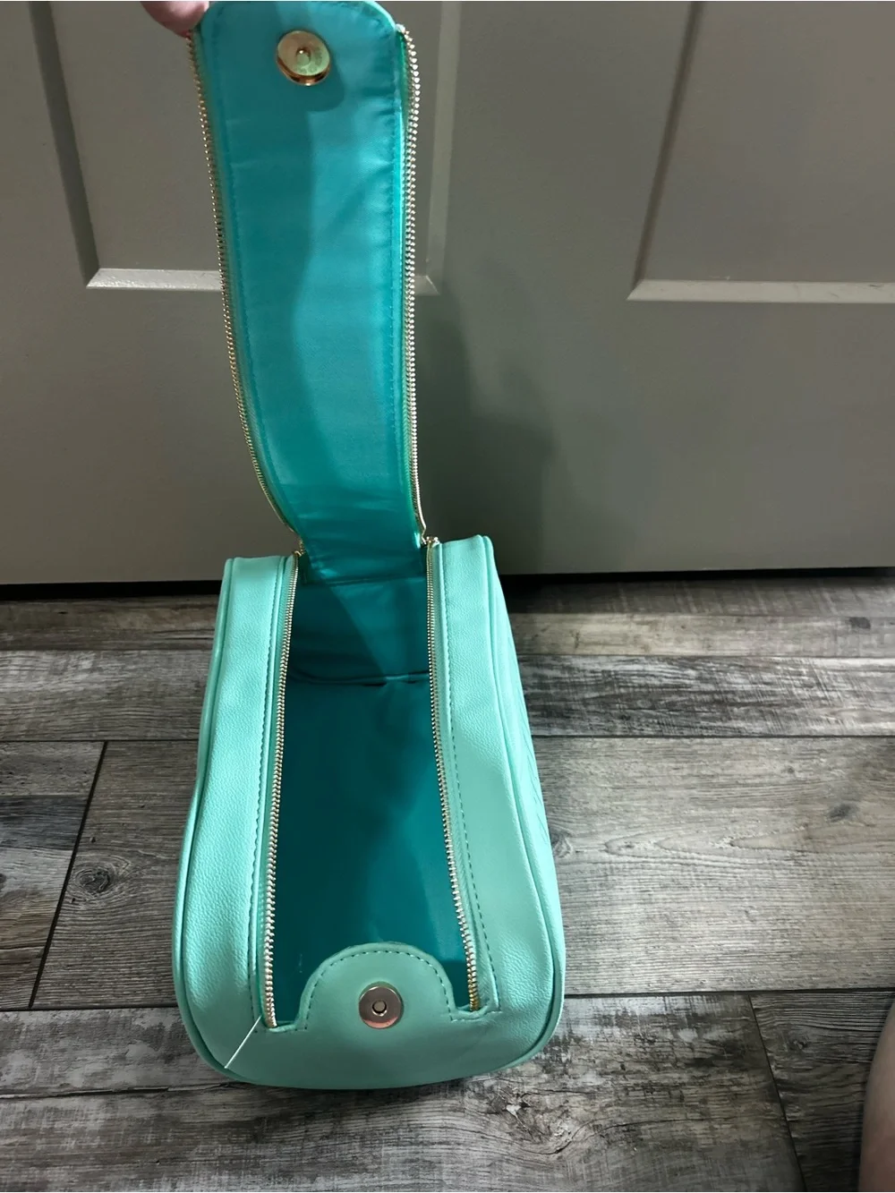 TRULY Mint Teal Double-Zip Cosmetic Case embossed travel vanity make up